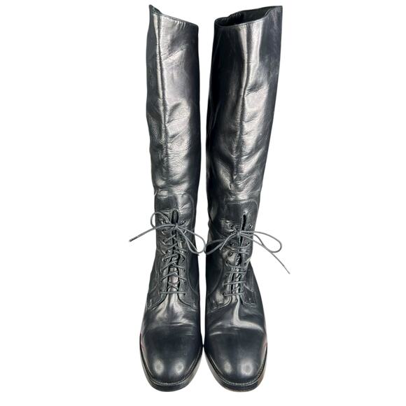 Vintage Charles David Black Leather Lace Up Riding Boots Size US 10 - Picture 7 of 13